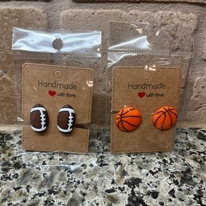Handmade Clip-on Earrings, Football and Basketball